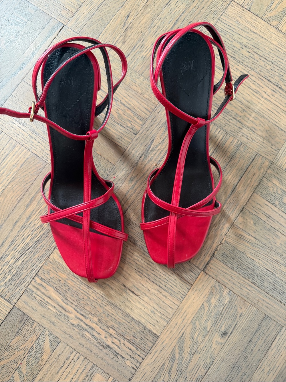 H&M Red Strappy T‑Bar Heeled Sandals